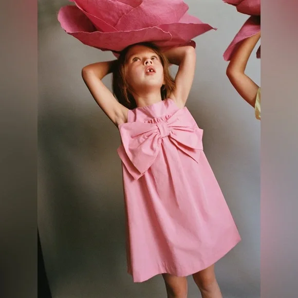 Zara Baby Girls Poplin Bow Dress Pink